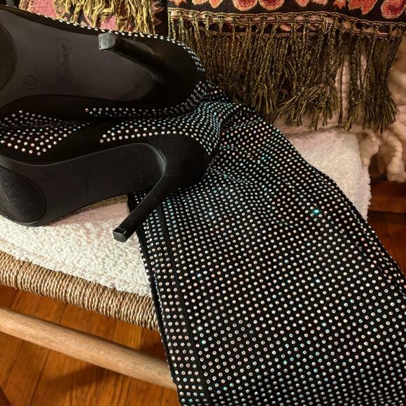 Anne Michelle Rhinestone Pointy Toe OTK Stiletto Heeled Boots Size 10 - Picture 4 of 8